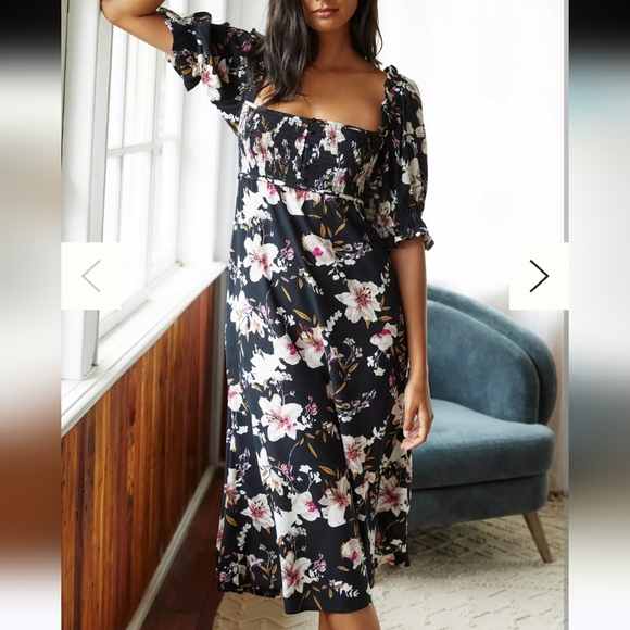 By Anthropologie Dresses & Skirts - By Anthropologie Puff-Sleeved Smocked Midi Dress Size Large